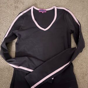 Edikted Black V-Neck Long Sleeve Top with Pink Trim